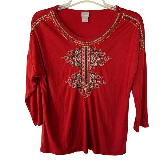 Chico's Tops - Chico’s Size M Burnt Orange Embroidered Sequined Pullover top size M